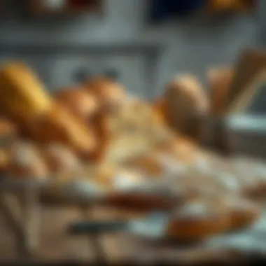 Variety of freshly baked bread displayed on a rustic table