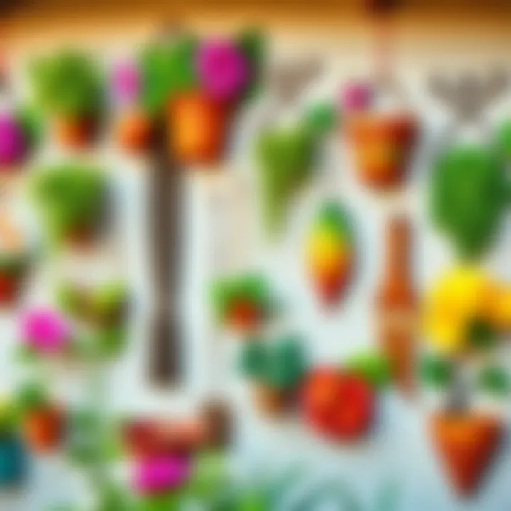 A variety of garden-themed wall hangings and decorations