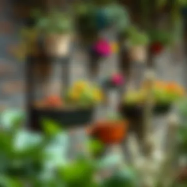 Decorative garden wall featuring vertical plant support systems