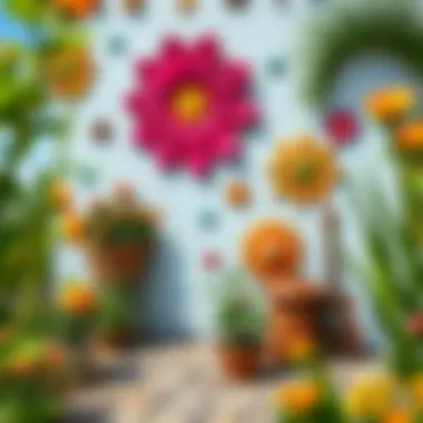 Vibrant wall art adding color and creativity to garden space