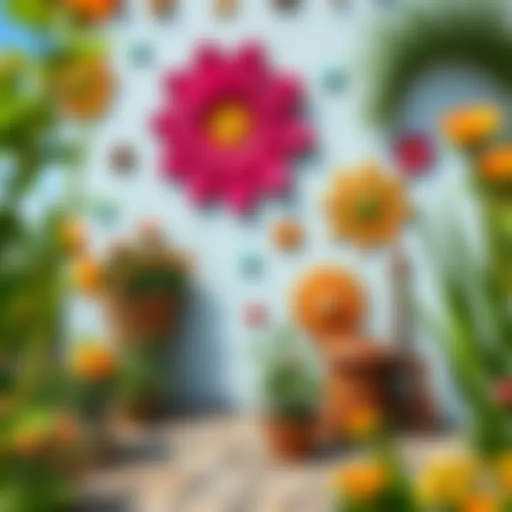 Vibrant wall art adding color and creativity to garden space