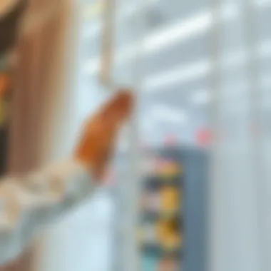 Hands gently pulling down a store curtain