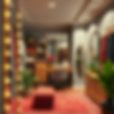 Aesthetic elements in a dressing room enhancing its creative appeal.