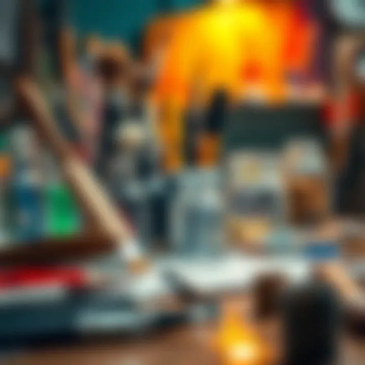 Array of tools for glass painting with acrylics