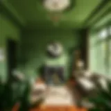 A serene living room with green walls showcasing a tranquil atmosphere