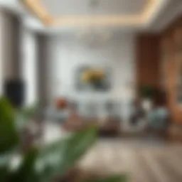 Elegant living room featuring grey and brown color harmony