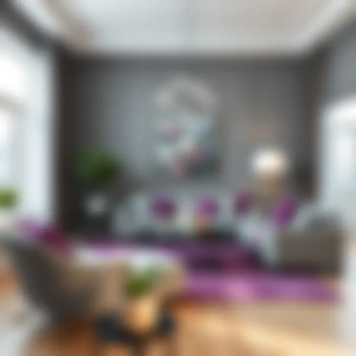Sophisticated Living Room with Gray and Purple Accents