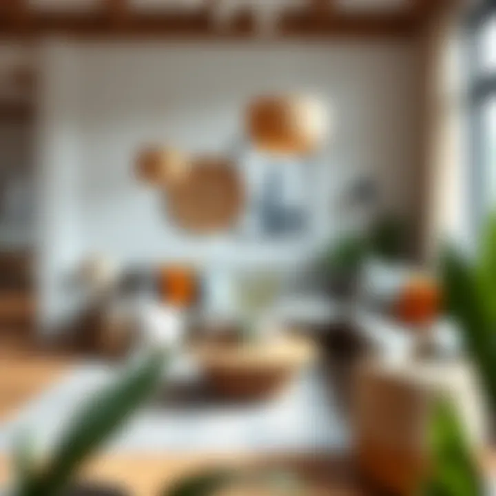 Stylish living room featuring woven baskets as decor