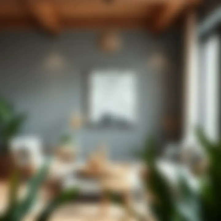 A peaceful home interior featuring natural stone paintings as focal points