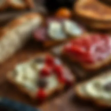 Sliced homemade bread with a variety of spreads