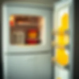 A refrigerator with yellowed surfaces due to aging