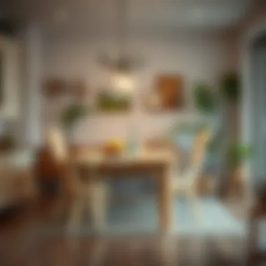 Cozy dining area featuring birch wood table and rustic decor