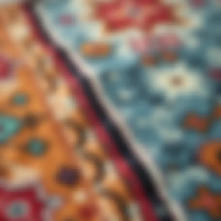Close-up of intricate patterns on a vintage rug