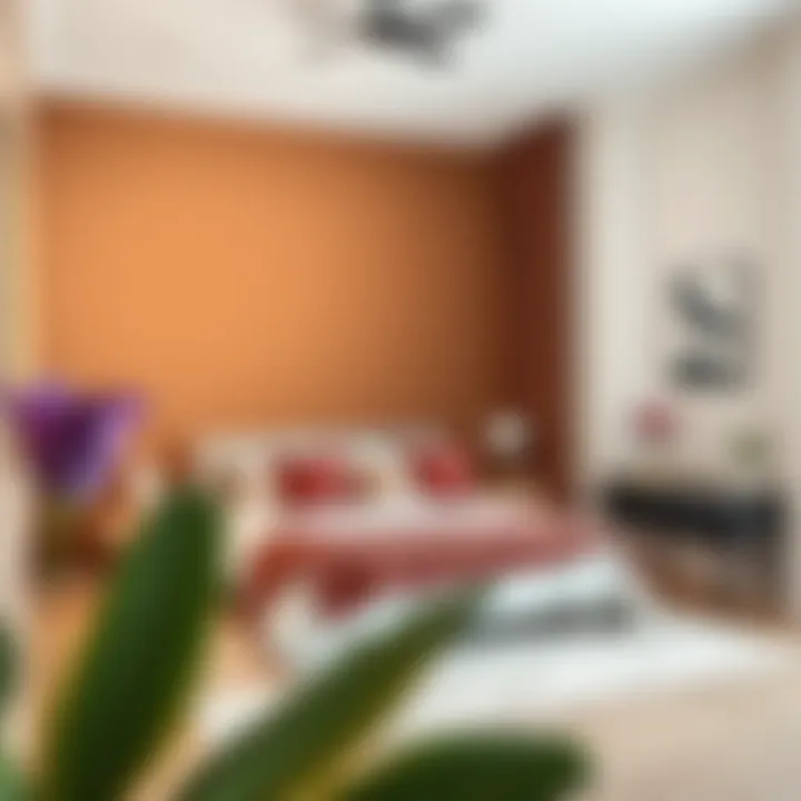 Modern bedroom showcasing coffee wall paint