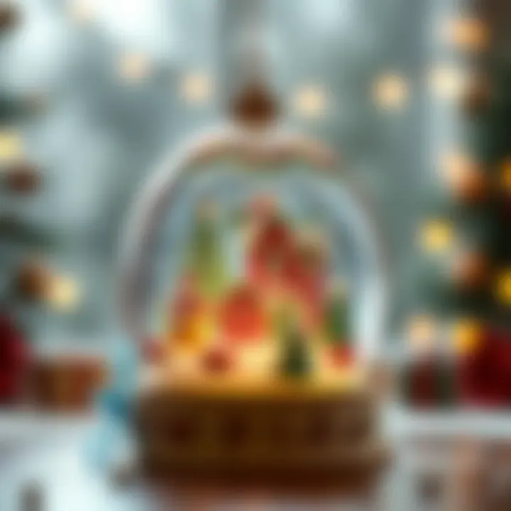 An intricate design of a snow globe with a holiday theme.