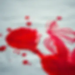 Close-up of red ink stain on fabric