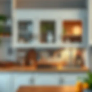 A beautifully organized kitchen cabinet with a fresh coat of paint