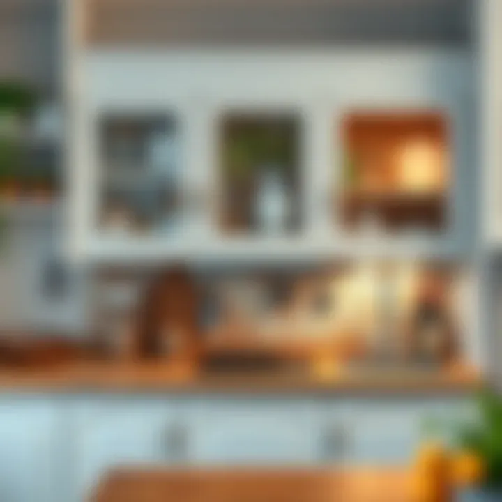 A beautifully organized kitchen cabinet with a fresh coat of paint