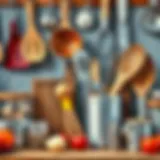 A collection of essential kitchen tools neatly arranged.