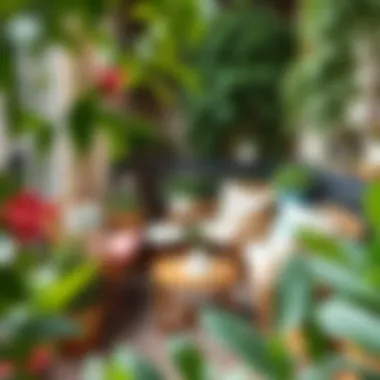 A cozy balcony setup featuring Koçtaş furniture surrounded by plants