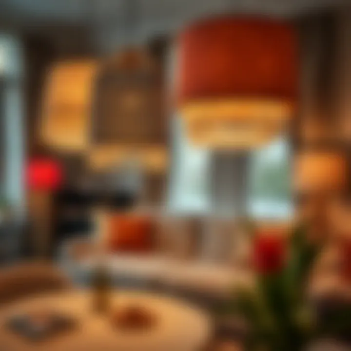 Stylish lampshades in various interior design settings