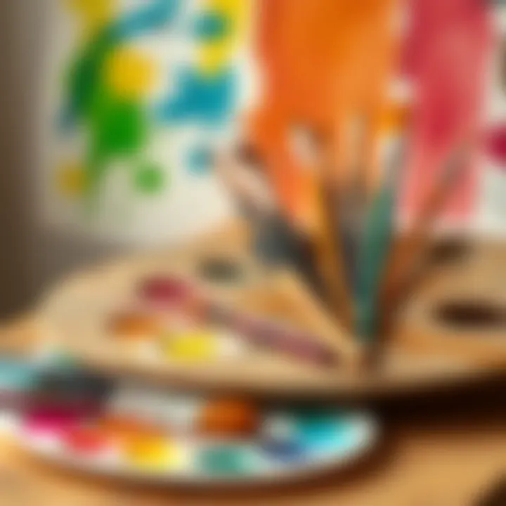 Artistic Palette for DIY Painting Palette with assorted paint brushes and color swatches
