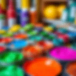 Vibrant colors displayed in various paint containers