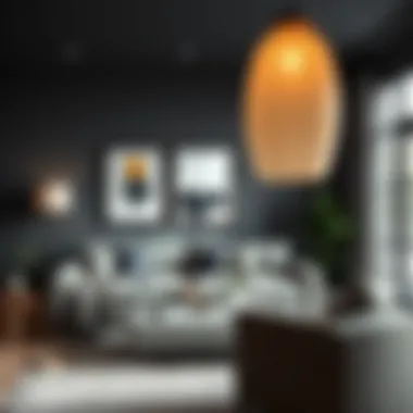 Elegant dark gray living room interior with artistic decor