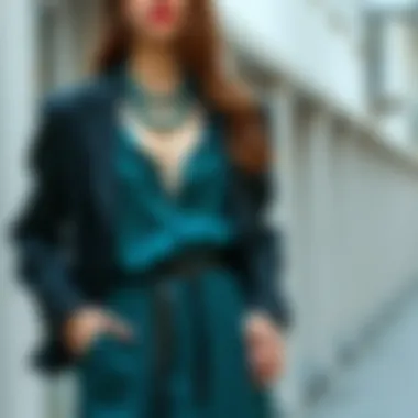 Fashion ensemble showcasing dark teal with complementary colors