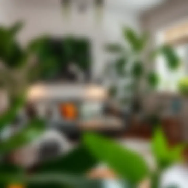 A cozy living space adorned with various large leafy plants