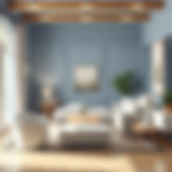 A serene living room painted in light blue showcasing a harmonious atmosphere