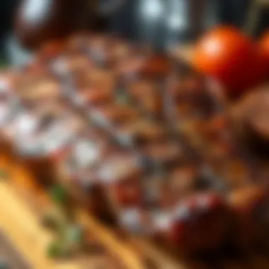 Close-up of seasoned ribeye steak ready for grilling