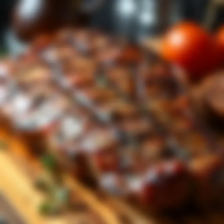 Close-up of seasoned ribeye steak ready for grilling