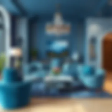 An elegant living room adorned with blue accents