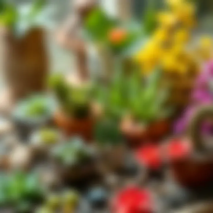 A beautifully designed miniature garden showcasing diverse plant arrangements