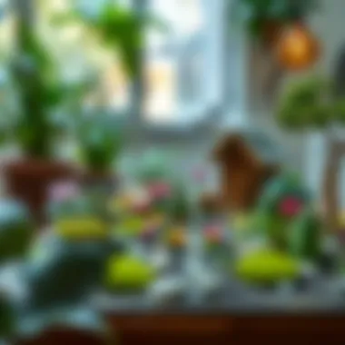 A completed miniature garden in an indoor setting, showcasing creativity