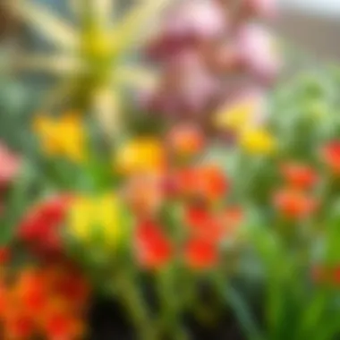 Close-up of vibrant miniature plants in a creative layout