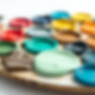 Different types of furniture paints arranged in a palette