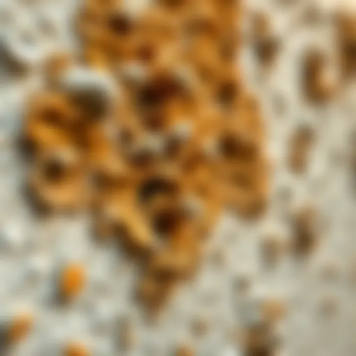 A close-up of mold on a wall showcasing its texture and color variations