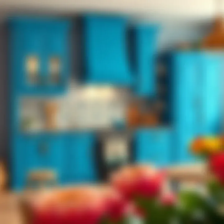 Vibrant blue kitchen cabinet design
