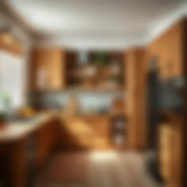 Warm wooden cabinets in contemporary kitchen