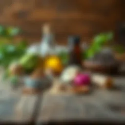 Natural ant repellent ingredients arranged on a wooden table