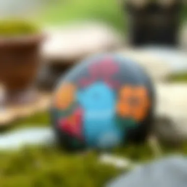 Unique Design in Stone Art Close-up of a uniquely designed painted stone