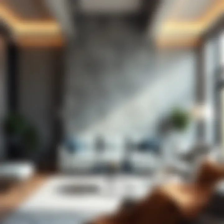 Elegant open grey wall in a modern living room