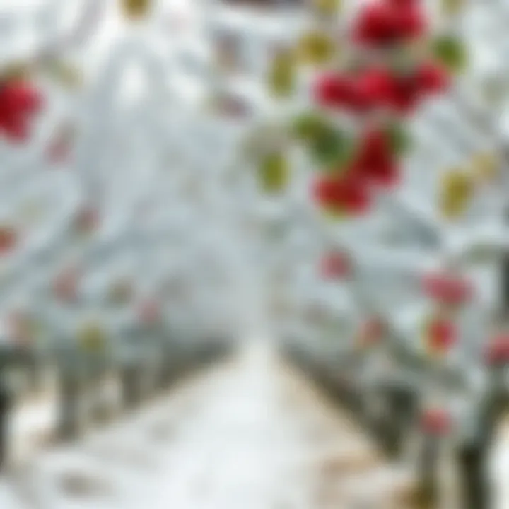 Winter Orchard Beauty Orchard view with snow-covered trees bearing fruit