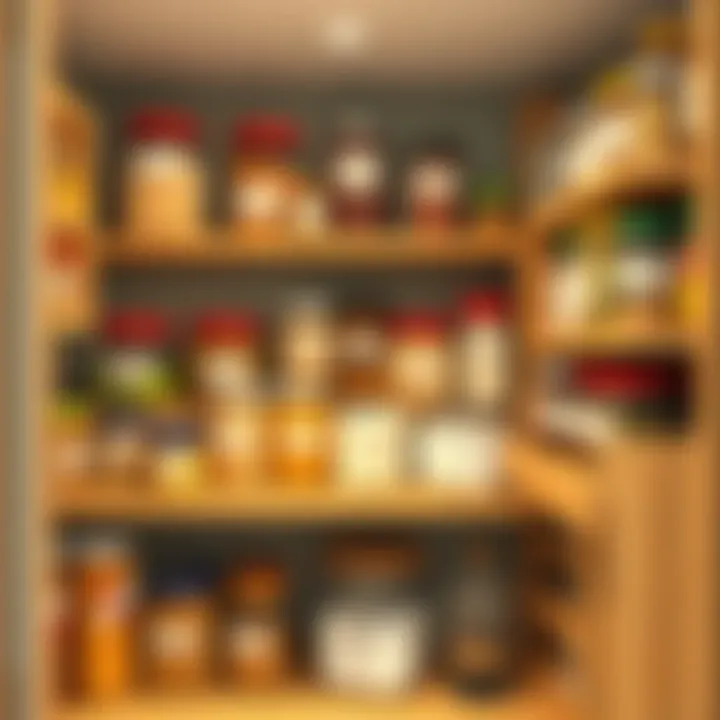 Organized pantry with labeled jars and containers.