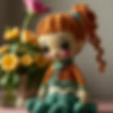 A beautifully crafted crochet doll with intricate details