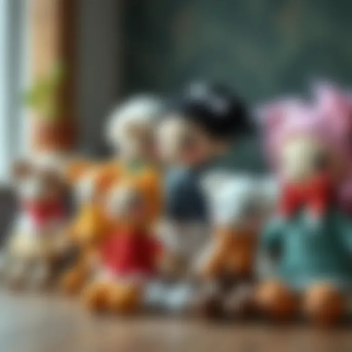 A variety of personalized crochet dolls showcasing unique designs