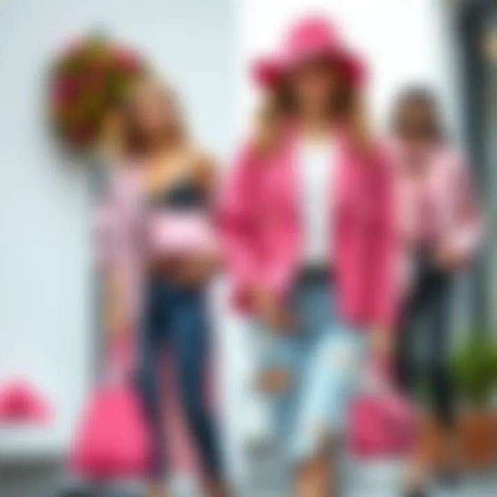 Fashion outfits featuring pink in various styles and combinations