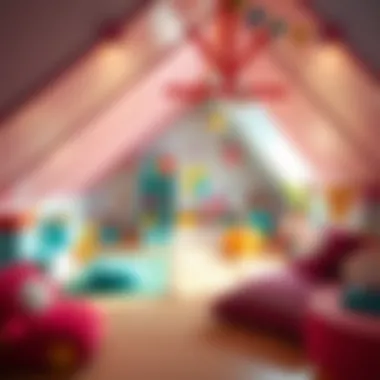 Vibrant Attic Play Area for Kids A creative attic play area designed for children with vibrant colors and safe furnishings.